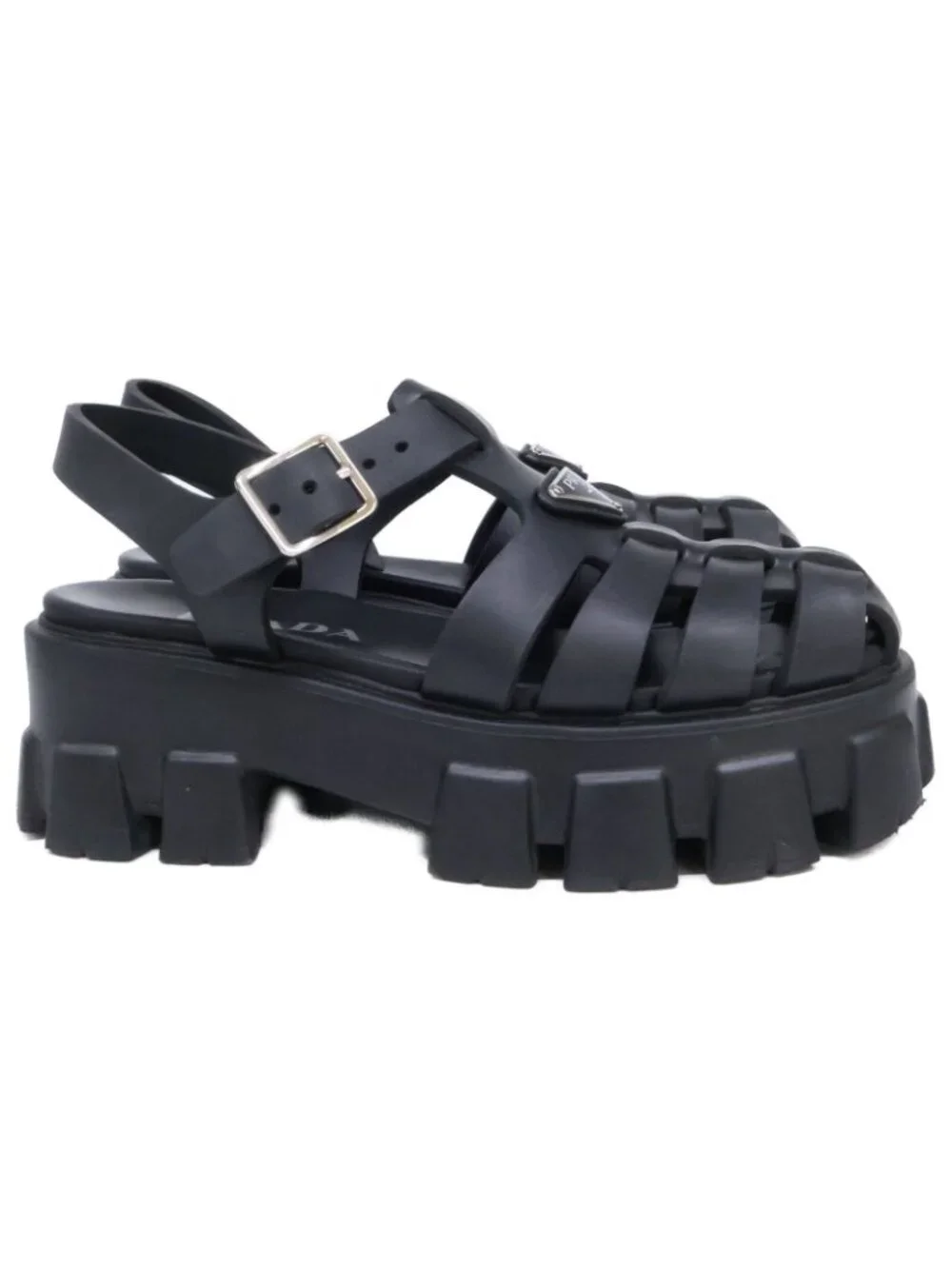 Prada Monolith Rubber Triangle Plate Sandals